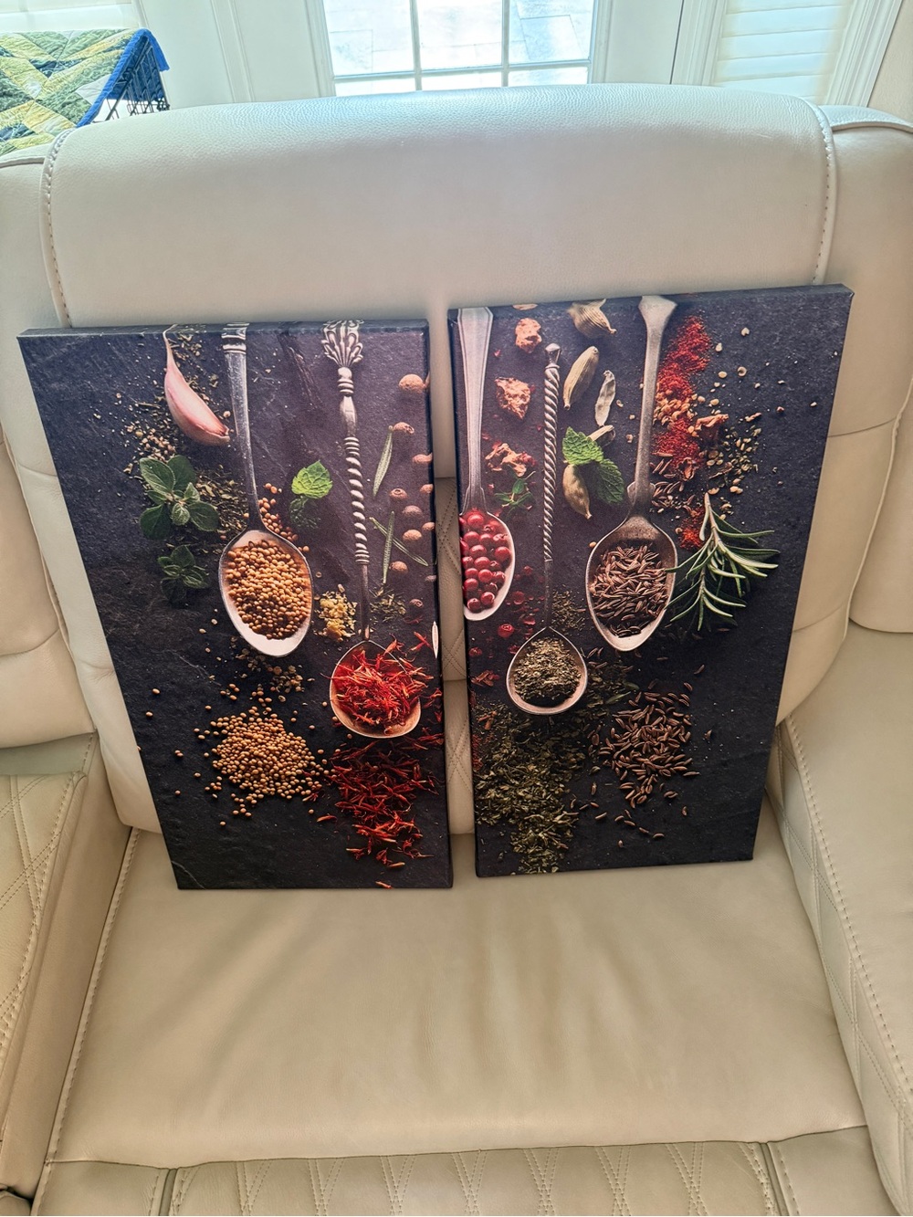 Spice Spoon Canvas Wall Art Pair - Black Background with Red & Green Accents